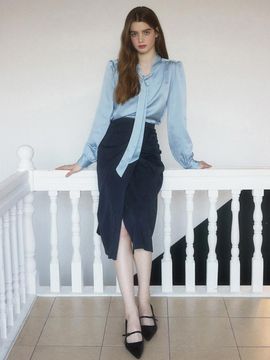 REORG At Wrap Button Flared Skirt Indigo Blue