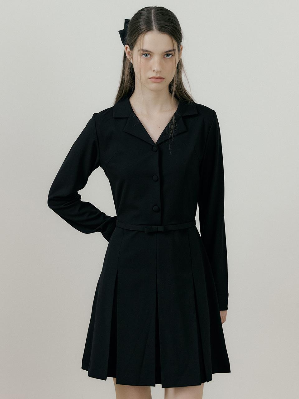 REORG Collar Pleated Mini Dress [Black]
