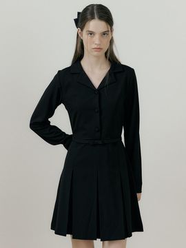 REORG Collar Pleated Mini Dress [Black]