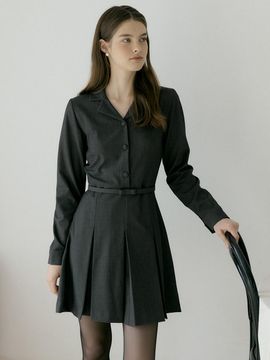 REORG Collar Pleats Mini Dress [ASH BROWN]