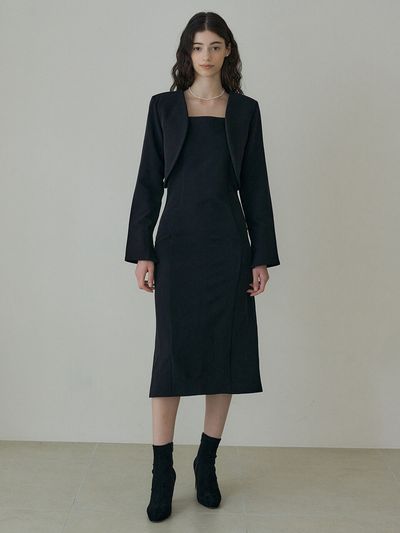REORG DRO Bolero Jacket and Strap Dress Set _ Black