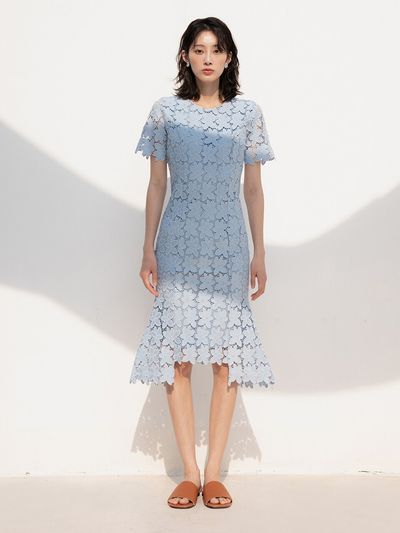 REORG DUL Short Sleeve Lace Dress_Sky Blue