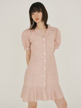 REORG FJD Flower Square Collar Button Dress_Pink