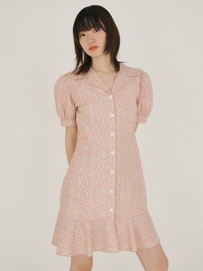 REORG FJD Flower Square Collar Button Dress_Pink