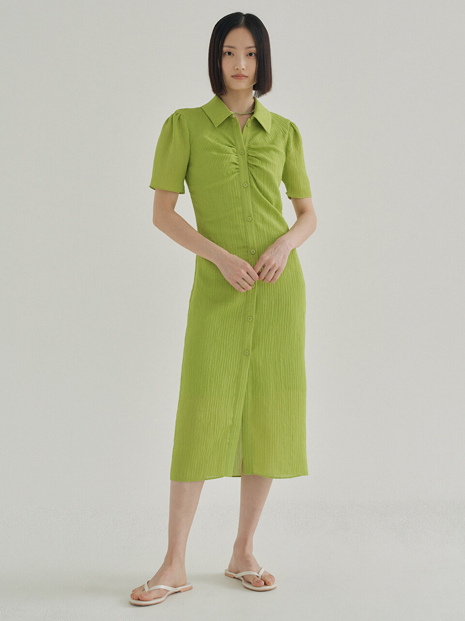 REORG FJD Front Shirring Dress (Light Green)