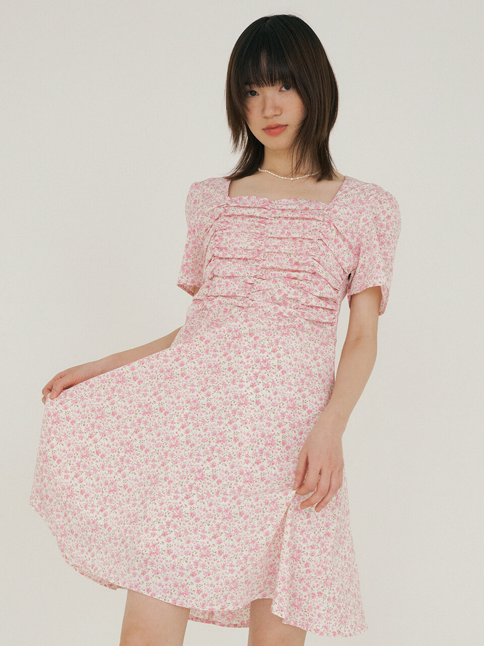 REORG FJD Heart Neck Floral Pattern Dress_Pink