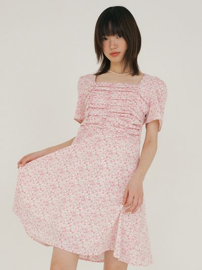 REORG FJD Heart Neck Floral Pattern Dress_Pink