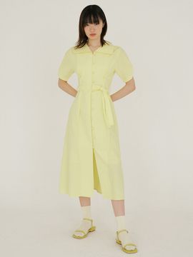 REORG FJD Pattern Sleeve Shirring Dress Yellow