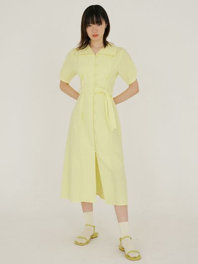 REORG FJD Pattern Sleeve Shirring Dress Yellow
