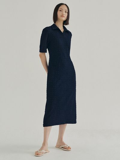 REORG FJD Popcorn Patten Dress (Navy)