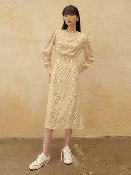 REORG FSTS Flower Pattern Tucked Long Dress_Yellow