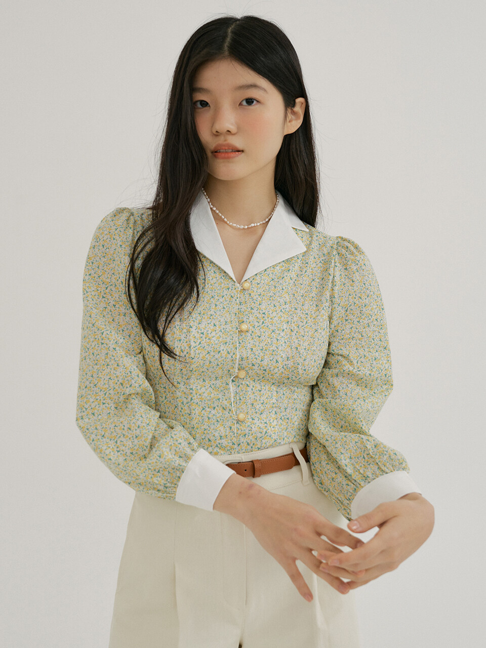 REORG KACK Floral Pattern Collar Blouse (Yellow)