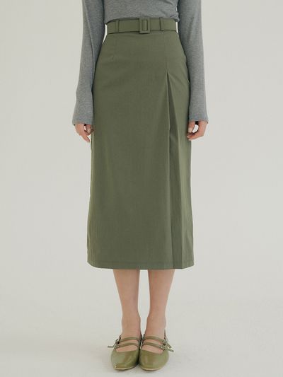 REORG KACK One Pin-tuck Belt Skirt (Khaki)