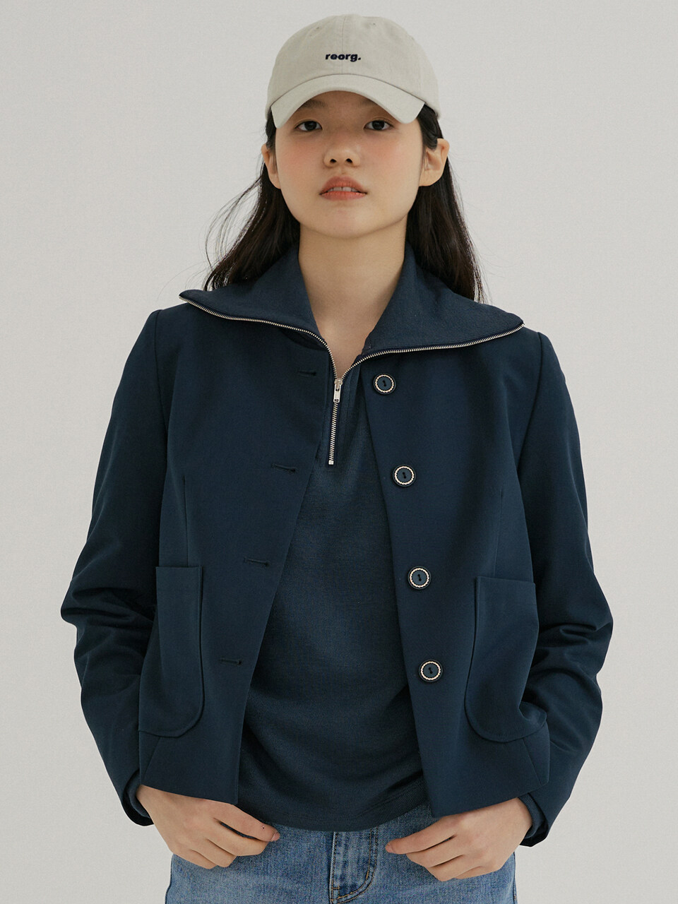 REORG KACK Round Neck Jacket (Blue Green)