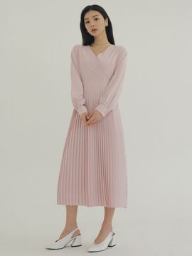 REORG KACK Wrap Pleated Dress (Light Pink)