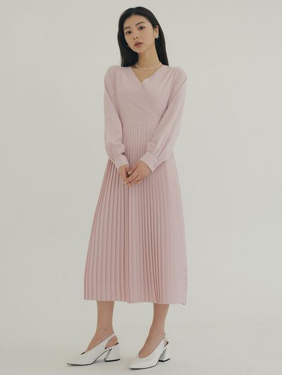 REORG KACK Wrap Pleated Dress (Light Pink)