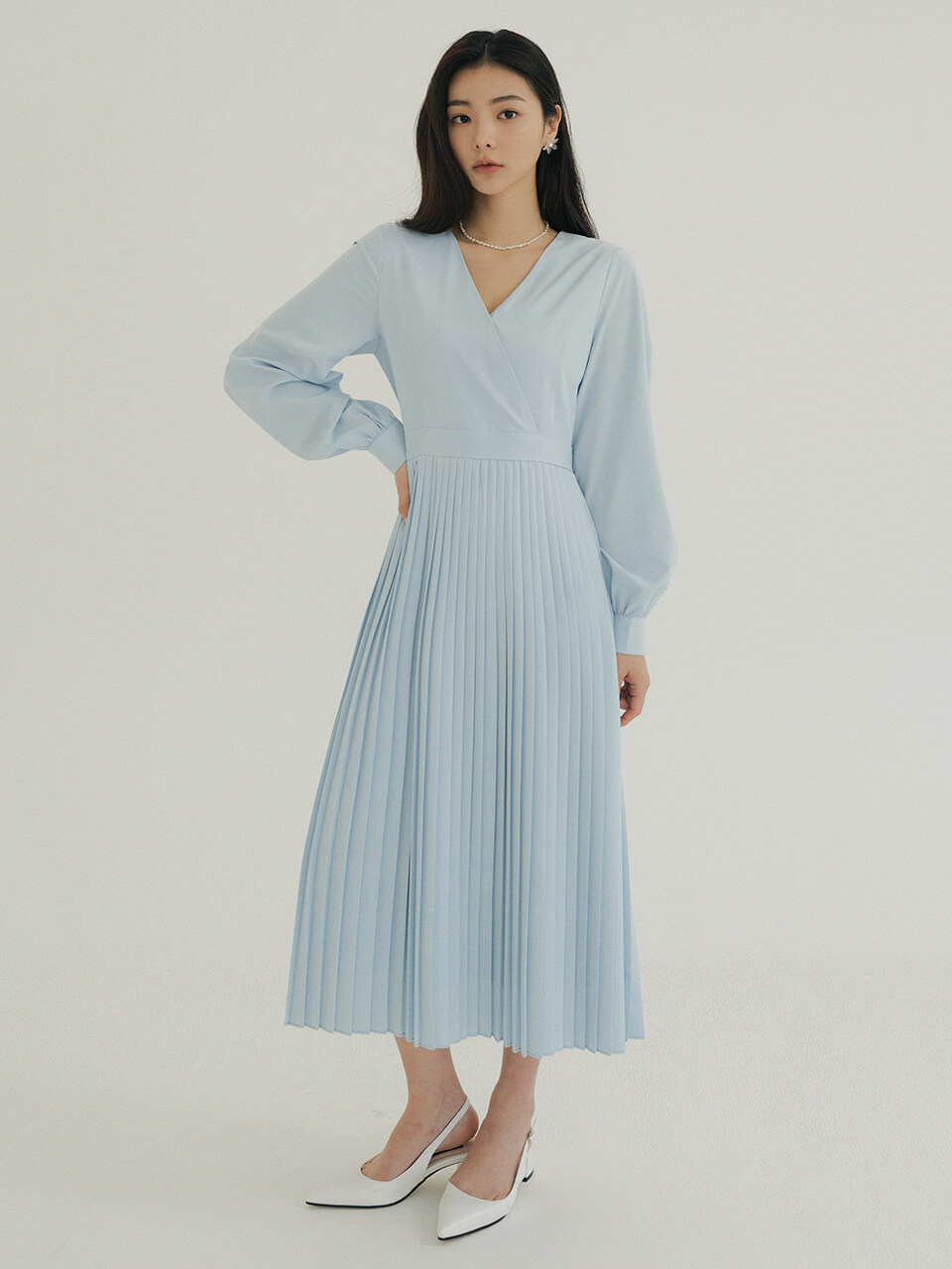 REORG KACK Wrap Pleated Dress (Sky Blue)