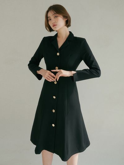 REORG Nos One-button Pocketless Mermaid Dress_Black
