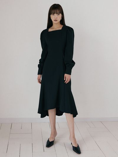 REORG Nue Puff Sleeve Square Neck Dress Black