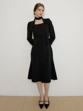 REORG One-Button Scarf Tulip Dress Black