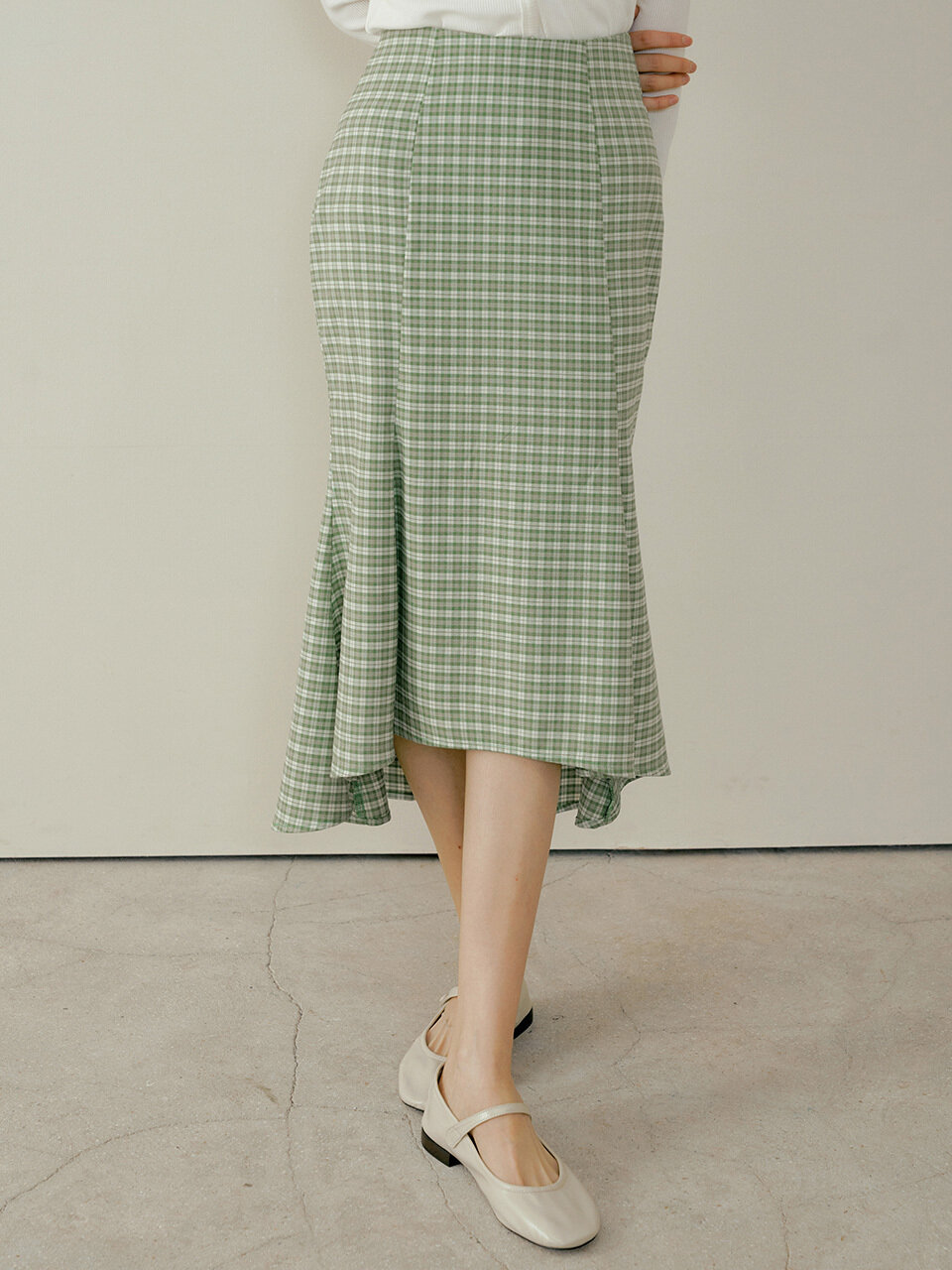 REORG Pod Check Panel Long Skirt_Green