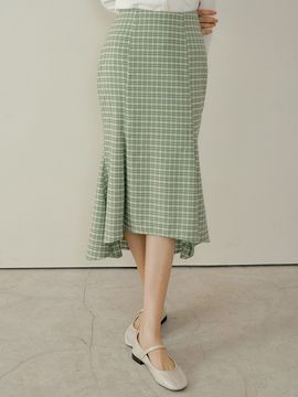 REORG Pod Check Panel Long Skirt_Green