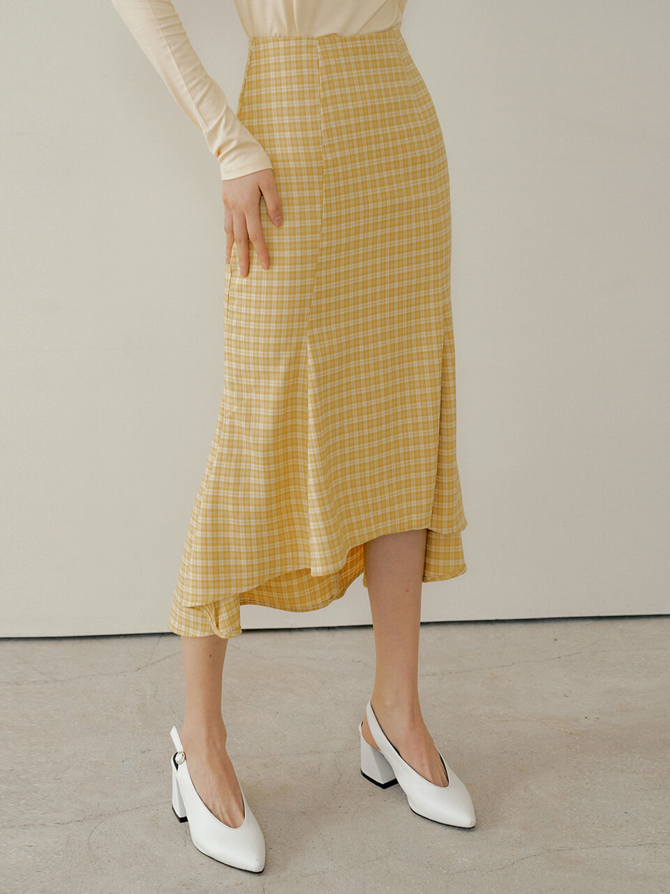 REORG Pod Check Panel Long Skirt_Yellow
