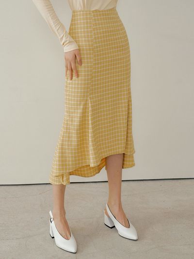 REORG Pod Check Panel Long Skirt_Yellow