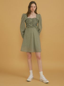 REORG Pod Heart-neck Floral Pattern Dress_Khaki