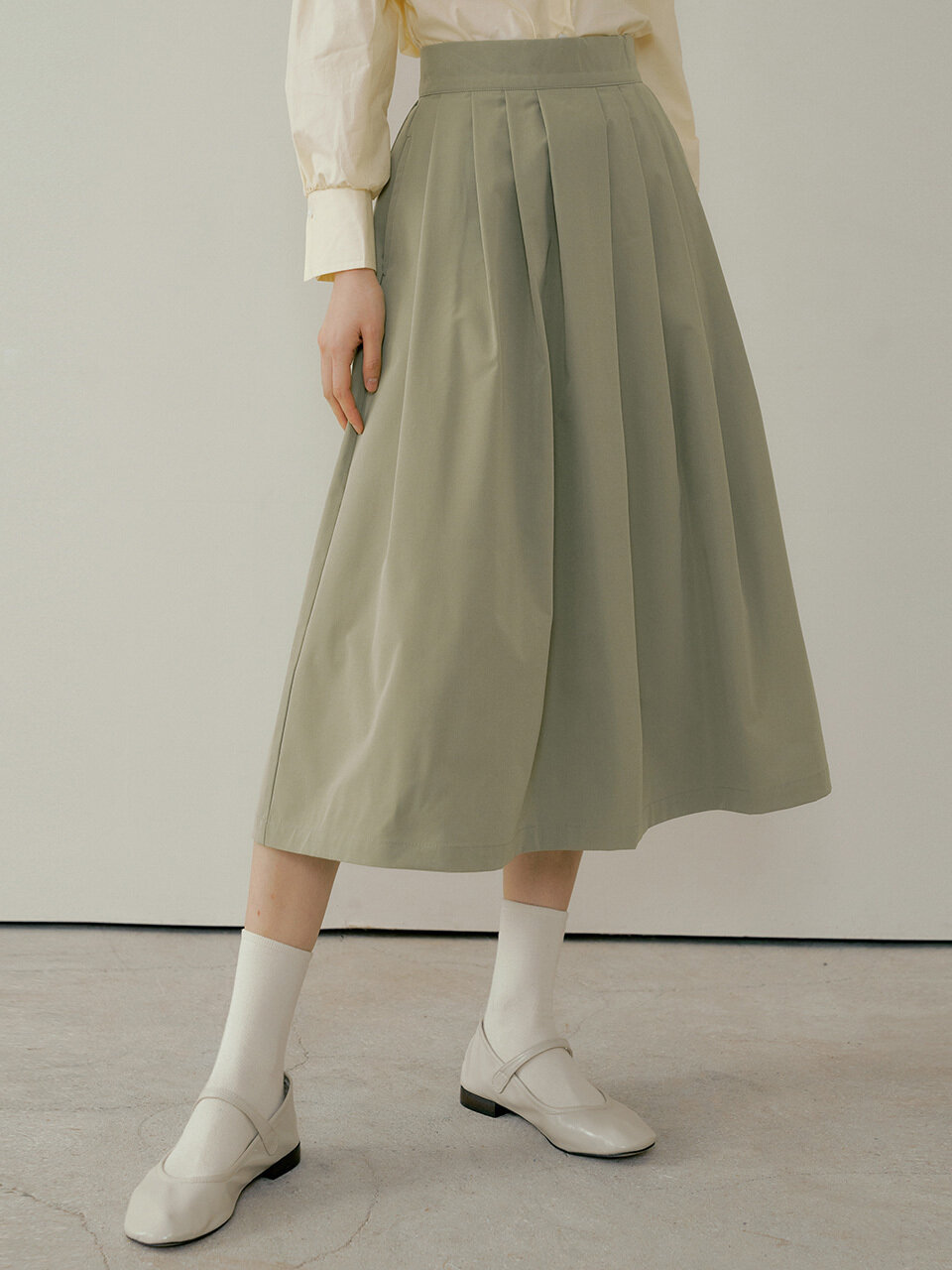 REORG Pod Pleated Flare Skirt_Green