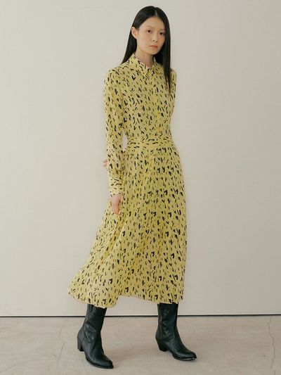 REORG Pod Pleated Shirt Dress_Ops Yellow