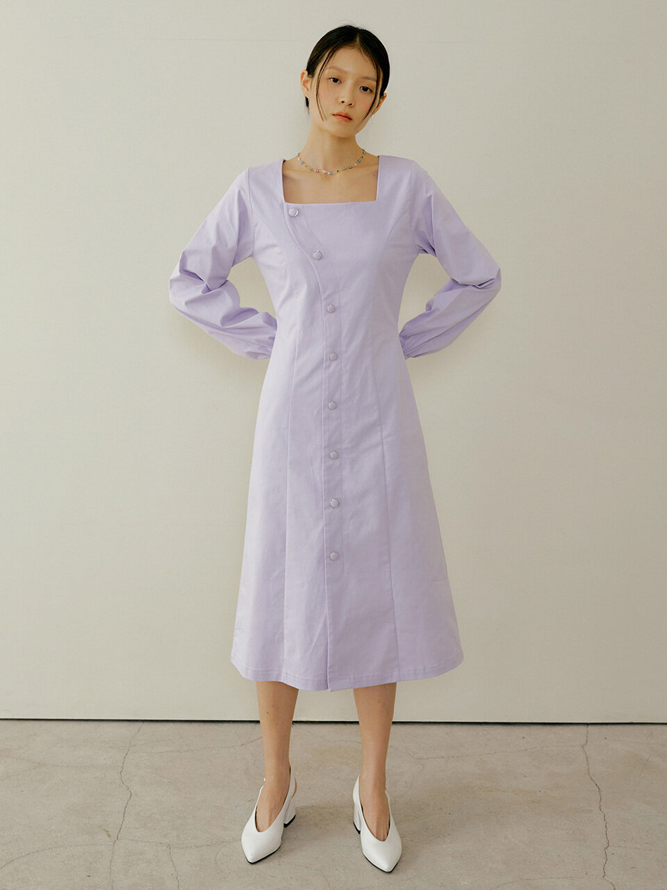 REORG Pod Wave Button Dress_Lavender