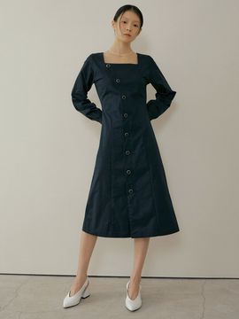 REORG Pod Wave Button Dress_Navy