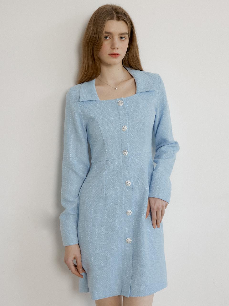 REORG Ranun Tweed Dress Sky Blue