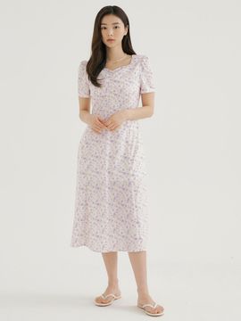 REORG RCP SQUARE NECK PUFF LONG DRESS (PURPLE)