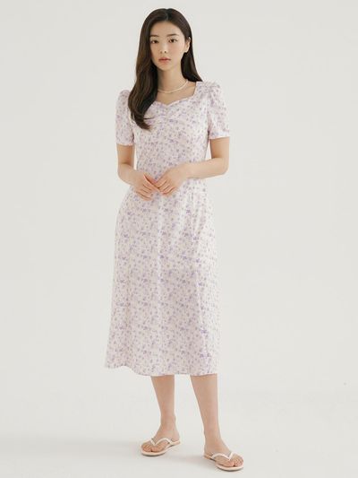 REORG RCP SQUARE NECK PUFF LONG DRESS (PURPLE)