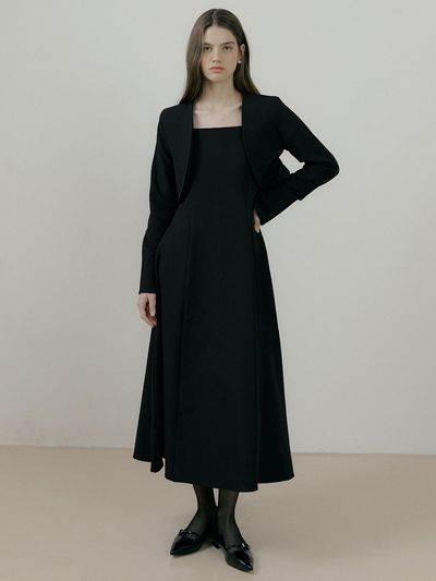 REORG Round Bolero Flare Two-Piece Dress [Black]