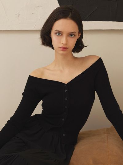 REPERE GISELE Off-Shoulder Knit Cardigan Activewear