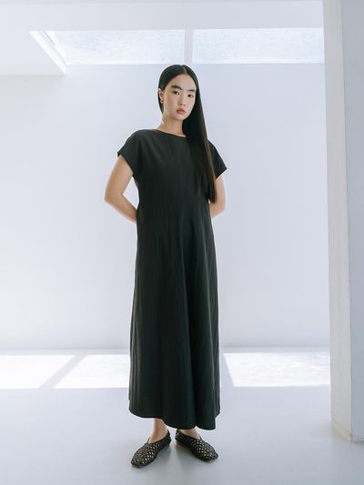REPLAIN Boatneck Maxi Dress _ Black