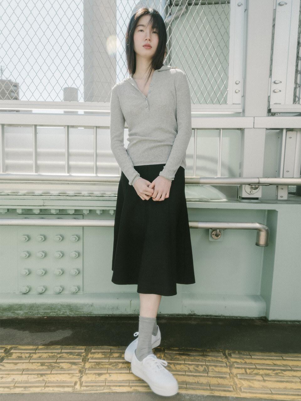 REPLAIN BOUCLE FLARE SKIRT_BLACK