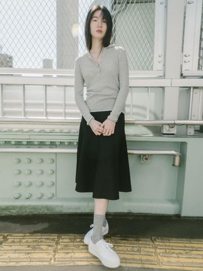 REPLAIN BOUCLE FLARE SKIRT_BLACK