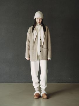 REPLAIN CASHMERE 10 BOXY CARDIGAN_BEIGE