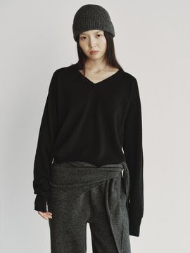REPLAIN CASHMERE 30 V NECK KNIT_BLACK