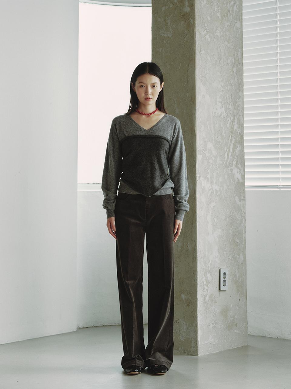 REPLAIN CORDUROY STRAIGHT PANTS_CHARCOAL