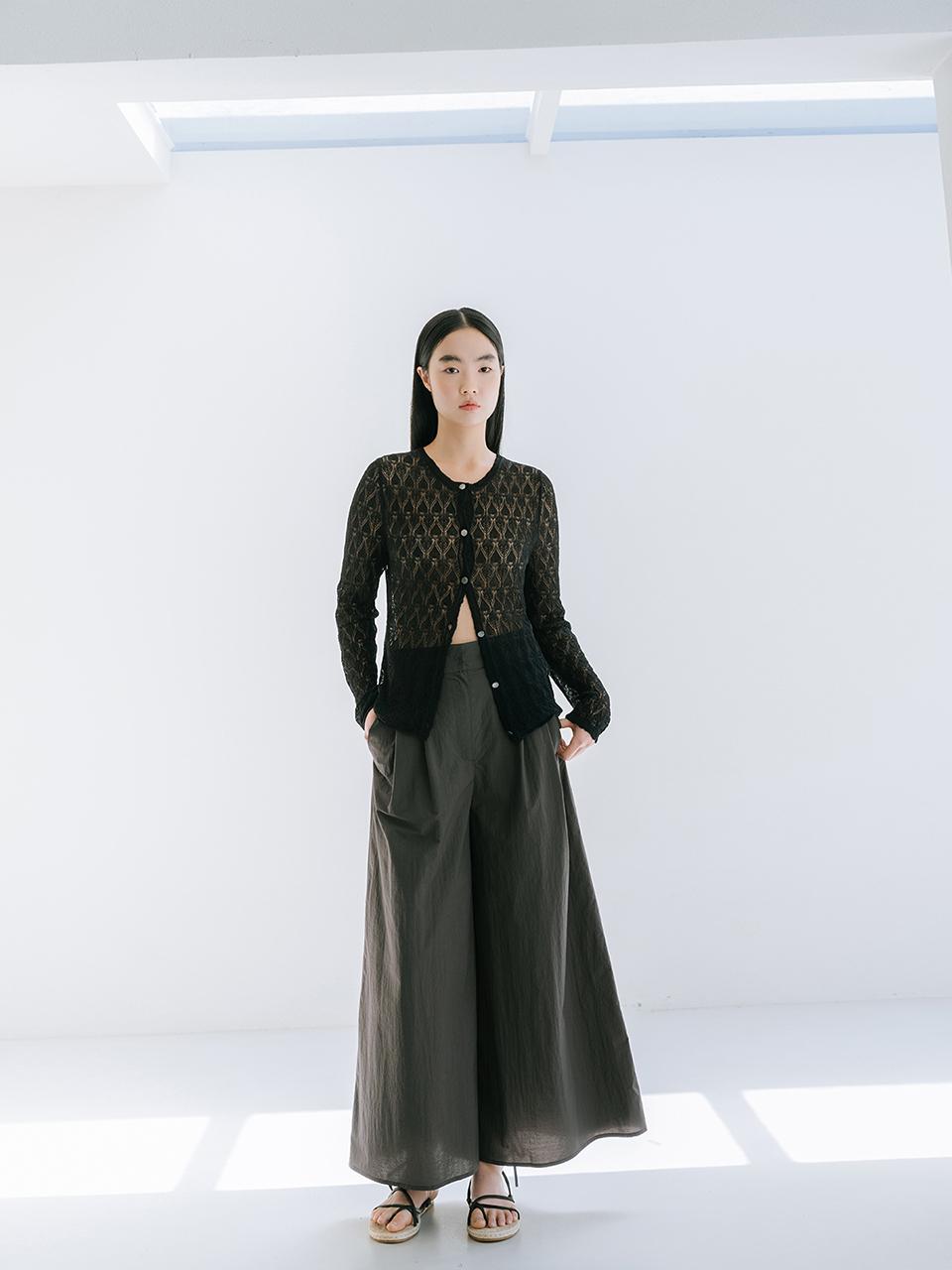 REPLAIN Cotton Blend Wide Pants _ Charcoal