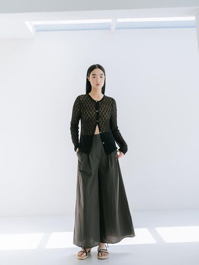 REPLAIN Cotton Blend Wide Pants _ Charcoal