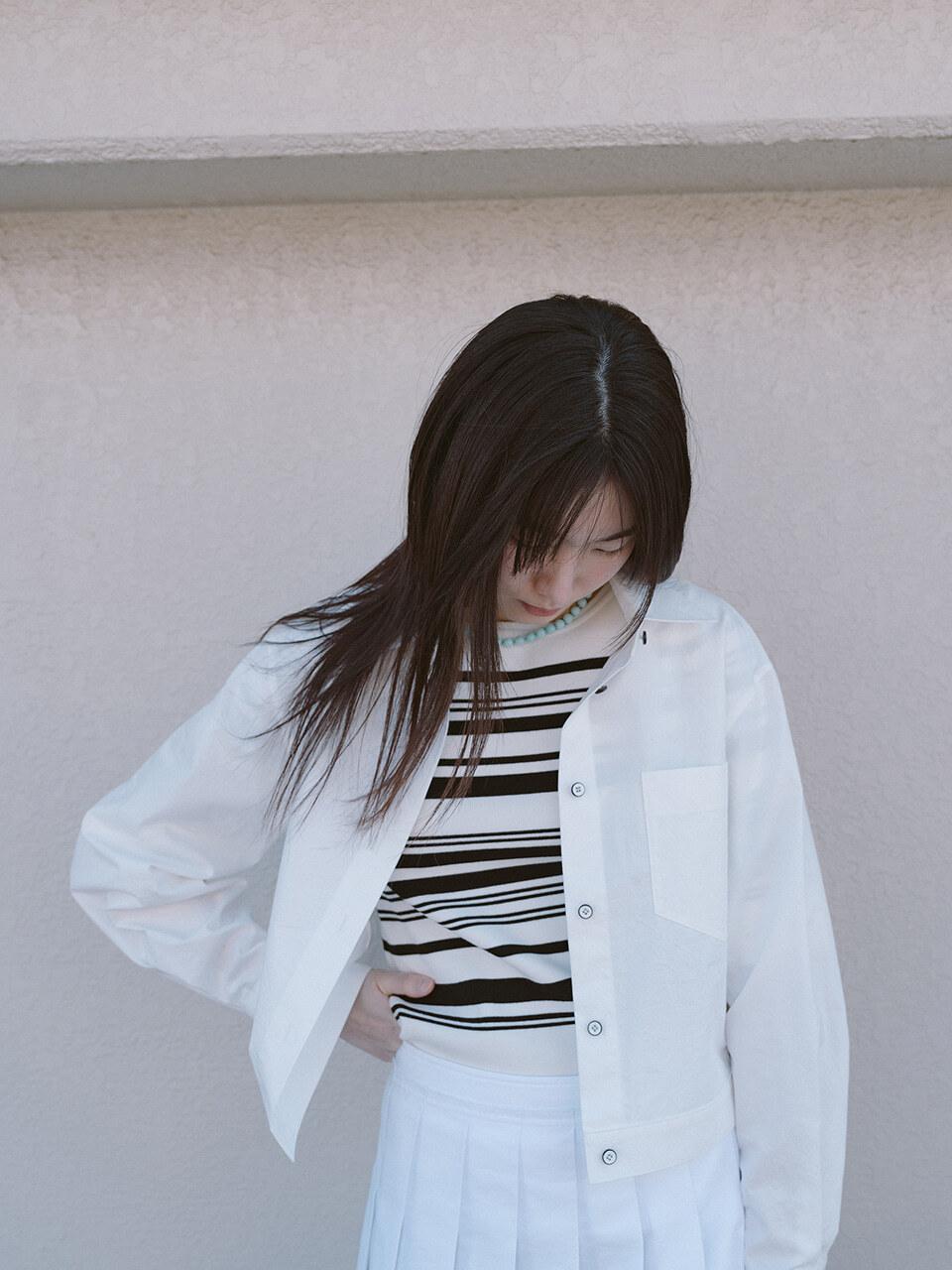 REPLAIN COTTON CROP SHIRT JACKET_OFF WHITE