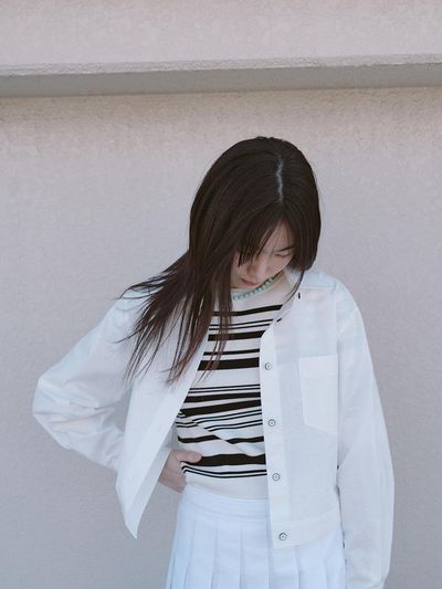REPLAIN COTTON CROP SHIRT JACKET_OFF WHITE