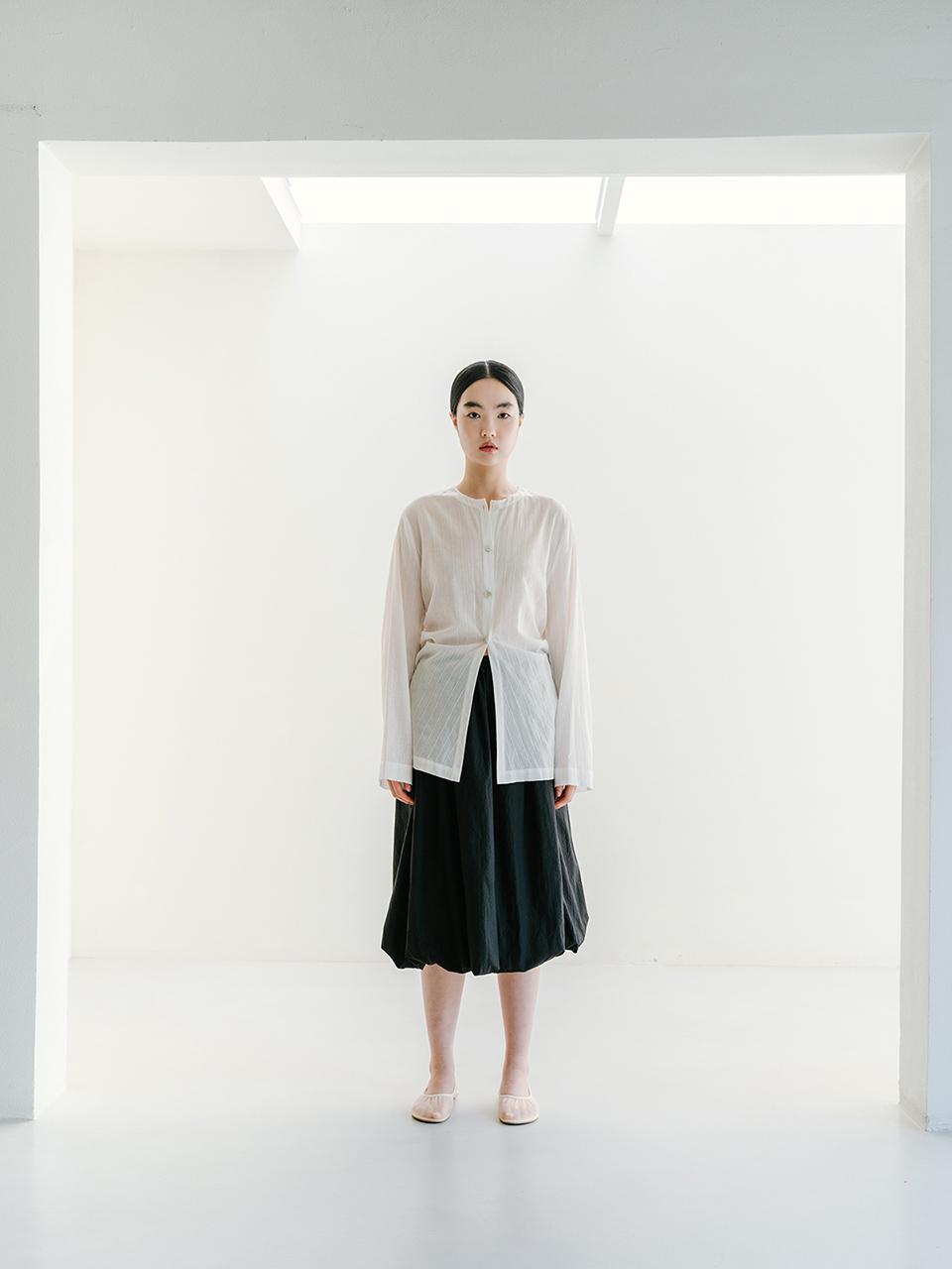 REPLAIN Cotton Round-Neck Shirt _ Off White