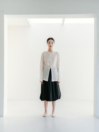 REPLAIN Cotton Round-Neck Shirt _ Off White